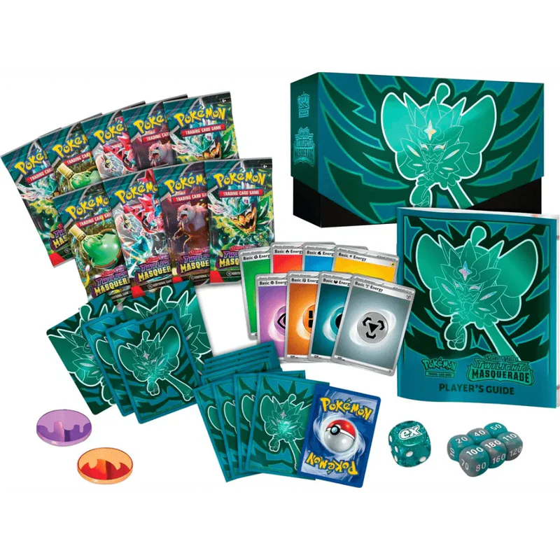 Pokemon Twilight Masquerade Elite trainer Box ingles contenido fundas dados ogerpon promo booster packs frikis prietos mexio