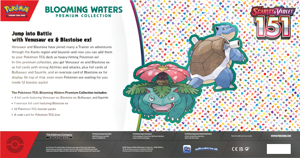 Pokemon 151 Scarlet & Violet Blooming Waters Premium Collection Frikis Prietos Mexico Contenido de la caja Venasaur ex Blastoise ex Squirtle bulbasaur Blastoise oversize card