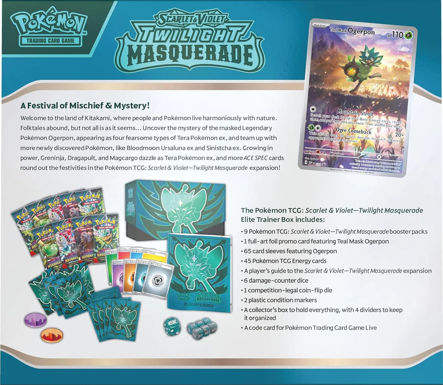 Pokemon Twilight Masuqerade Elite trainer box ingles contenido reverso caja frikis prietos mexico