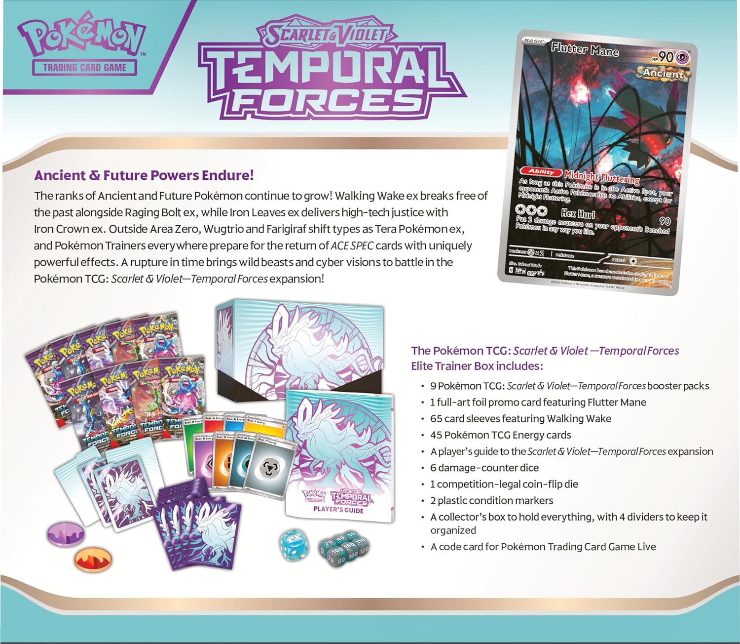 Scarlet & Violet - Temporal Forces Elite Trainer Box ( Walking Wake - Inglés ) caja reverso - Sindicato de Frikis Prietos